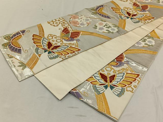 平和屋着物◎六通柄袋帯 唐織 花蝶文 金銀糸 正絹 逸品 CAAL6552qv