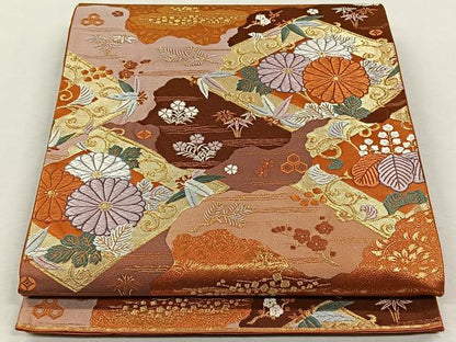 平和屋着物◎六通柄袋帯 草花文 金糸 正絹 逸品 CAAL6555qv