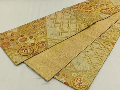平和屋着物◎六通柄袋帯 菱花丸文 金銀糸 正絹 逸品 CAAL6645qv