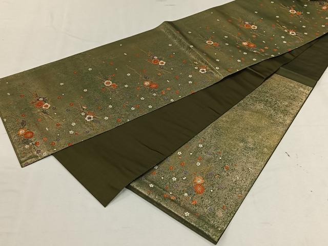 平和屋着物◎六通太鼓柄袋帯 唐織 草花文 正絹 逸品 CAAL6721qv