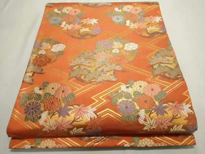 平和屋着物◎六通柄袋帯 唐織 松皮菱草花丸文 金糸 正絹 逸品 CAAL8464ze