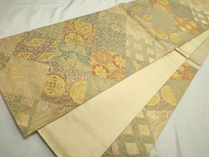 平和屋着物◎六通柄袋帯 切嵌吉祥花文 金糸 正絹 逸品 CAAL8475ze