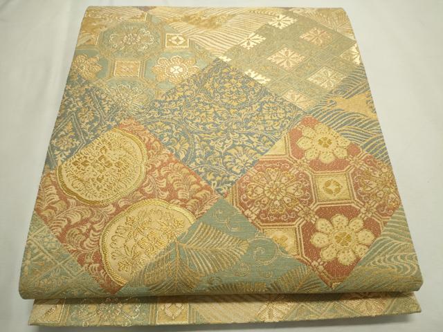平和屋着物◎六通柄袋帯 切嵌吉祥花文 金糸 正絹 逸品 CAAL8475ze