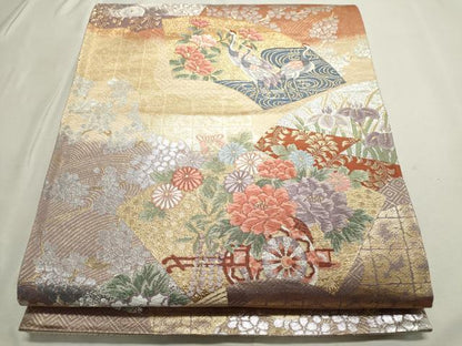 平和屋着物◎六通柄袋帯 唐織 扇面花車文 金銀糸 正絹 逸品 CAAL8518ze