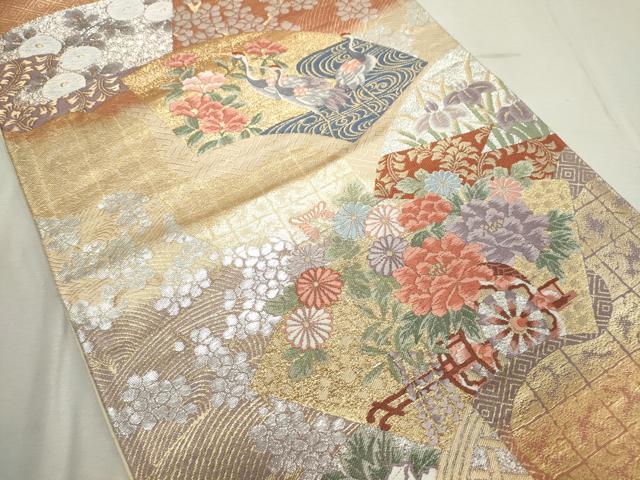 平和屋着物◎六通柄袋帯 唐織 扇面花車文 金銀糸 正絹 逸品 CAAL8518ze