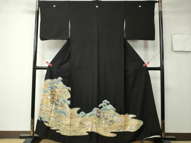 平和屋着物■豪華黒留袖 駒刺繍 御所車枝松文 暈し染め 金彩 正絹 逸品 CAAM1591ev