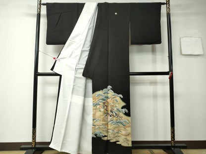 平和屋着物■豪華黒留袖 駒刺繍 御所車枝松文 暈し染め 金彩 正絹 逸品 CAAM1591ev