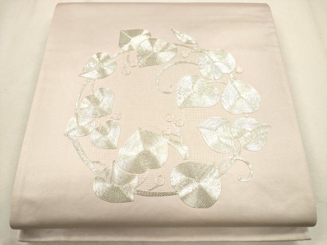 平和屋着物●袋帯 刺繍 唐草文 銀糸 正絹 逸品 CAAM4316eg