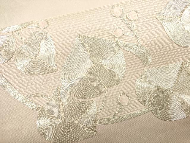 平和屋着物●袋帯 刺繍 唐草文 銀糸 正絹 逸品 CAAM4316eg