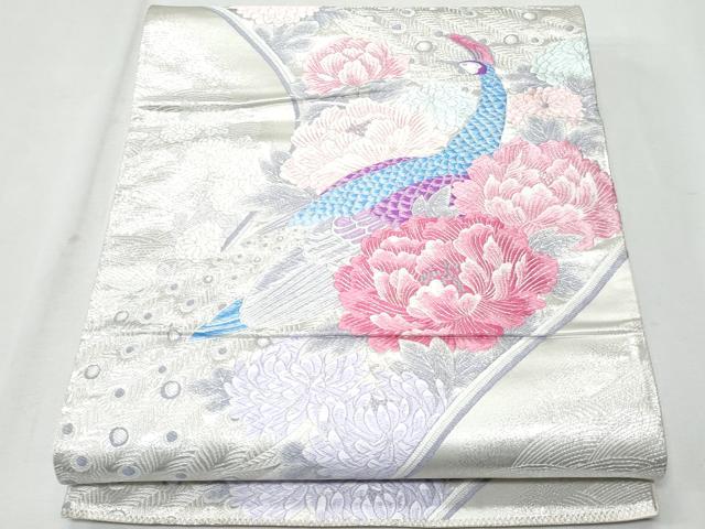 平和屋着物■六通柄袋帯 唐織 孔雀草花文 銀糸 正絹 逸品 CAAM7716fb