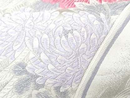 平和屋着物■六通柄袋帯 唐織 孔雀草花文 銀糸 正絹 逸品 CAAM7716fb