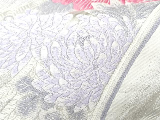 平和屋着物■六通柄袋帯 唐織 孔雀草花文 銀糸 正絹 逸品 CAAM7716fb