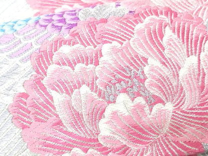 平和屋着物■六通柄袋帯 唐織 孔雀草花文 銀糸 正絹 逸品 CAAM7716fb