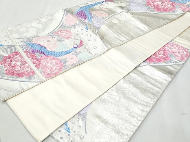 平和屋着物■六通柄袋帯 唐織 孔雀草花文 銀糸 正絹 逸品 CAAM7716fb