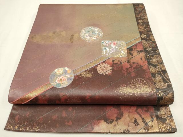 平和屋着物■六通太鼓柄袋帯 花時絵 研き出し箔 引箔 正絹 逸品 CAAM8135in