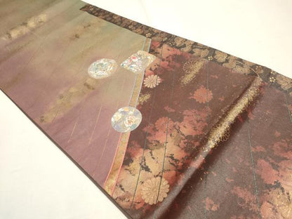 平和屋着物■六通太鼓柄袋帯 花時絵 研き出し箔 引箔 正絹 逸品 CAAM8135in