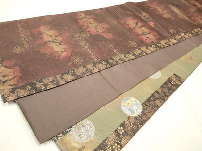 平和屋着物■六通太鼓柄袋帯 花時絵 研き出し箔 引箔 正絹 逸品 CAAM8135in