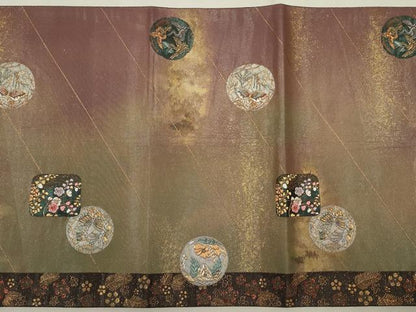 平和屋着物■六通太鼓柄袋帯 花時絵 研き出し箔 引箔 正絹 逸品 CAAM8135in