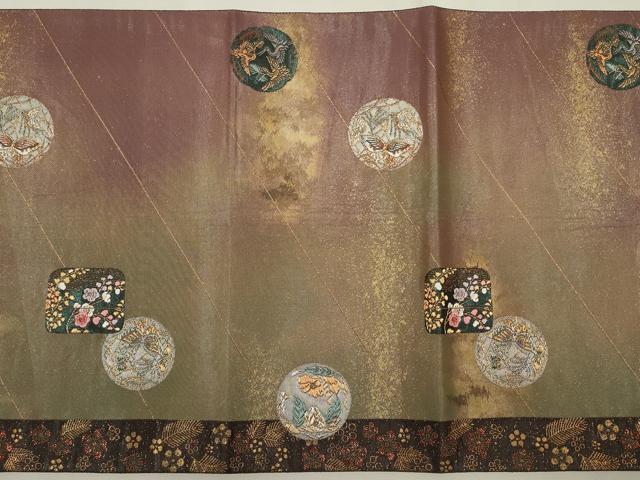 平和屋着物■六通太鼓柄袋帯 花時絵 研き出し箔 引箔 正絹 逸品 CAAM8135in