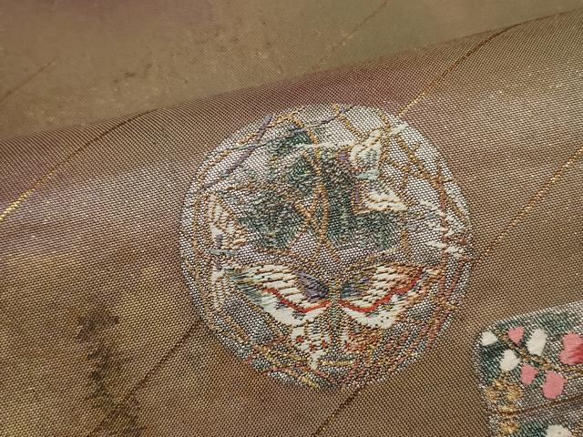 平和屋着物■六通太鼓柄袋帯 花時絵 研き出し箔 引箔 正絹 逸品 CAAM8135in