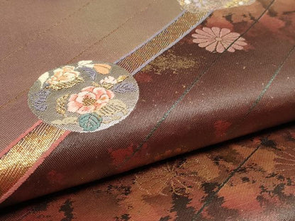 平和屋着物■六通太鼓柄袋帯 花時絵 研き出し箔 引箔 正絹 逸品 CAAM8135in