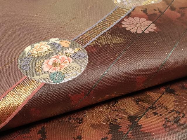 平和屋着物■六通太鼓柄袋帯 花時絵 研き出し箔 引箔 正絹 逸品 CAAM8135in
