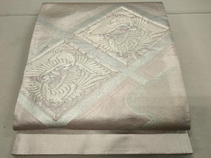 平和屋着物■六通太鼓柄袋帯 駒刺繍 鳳凰菱文 銀彩 正絹 逸品 CAAM8194in
