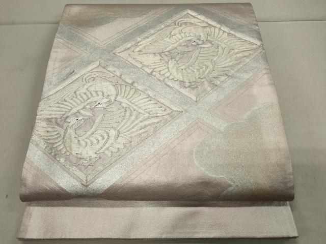 平和屋着物■六通太鼓柄袋帯 駒刺繍 鳳凰菱文 銀彩 正絹 逸品 CAAM8194in