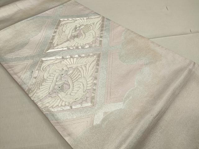 平和屋着物■六通太鼓柄袋帯 駒刺繍 鳳凰菱文 銀彩 正絹 逸品 CAAM8194in