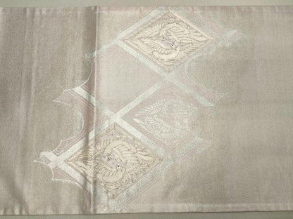 平和屋着物■六通太鼓柄袋帯 駒刺繍 鳳凰菱文 銀彩 正絹 逸品 CAAM8194in