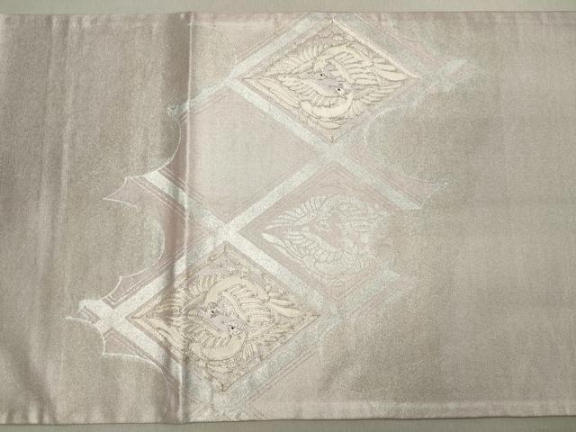 平和屋着物■六通太鼓柄袋帯 駒刺繍 鳳凰菱文 銀彩 正絹 逸品 CAAM8194in