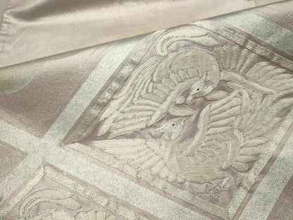 平和屋着物■六通太鼓柄袋帯 駒刺繍 鳳凰菱文 銀彩 正絹 逸品 CAAM8194in
