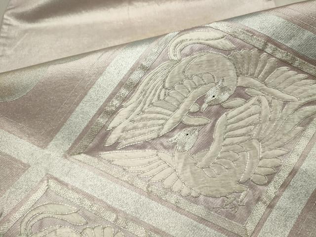 平和屋着物■六通太鼓柄袋帯 駒刺繍 鳳凰菱文 銀彩 正絹 逸品 CAAM8194in