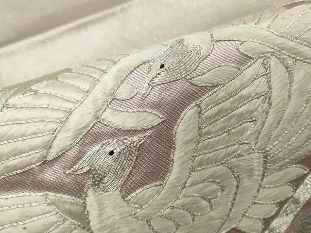 平和屋着物■六通太鼓柄袋帯 駒刺繍 鳳凰菱文 銀彩 正絹 逸品 CAAM8194in