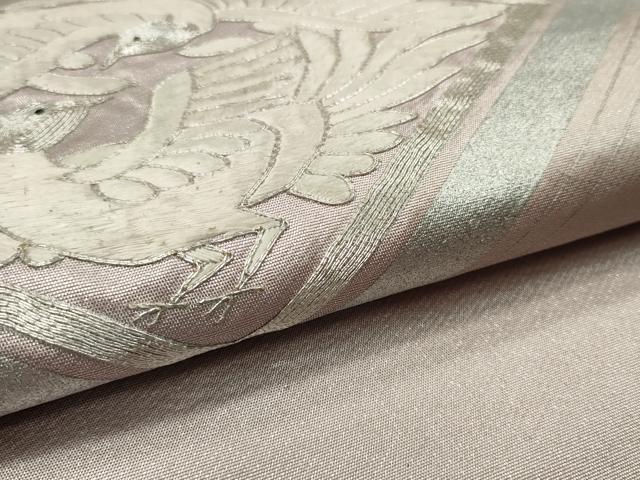 平和屋着物■六通太鼓柄袋帯 駒刺繍 鳳凰菱文 銀彩 正絹 逸品 CAAM8194in