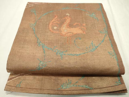 平和屋着物■六通柄袋帯 紬地 花鳥唐草文 金糸 正絹 逸品 CAAM8256in