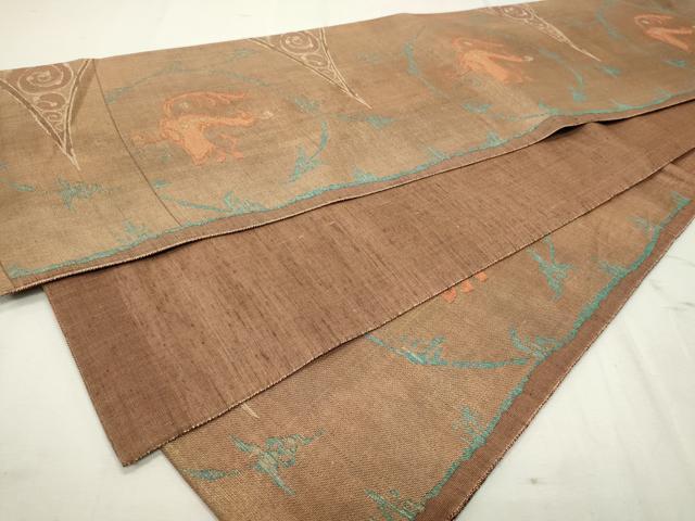 平和屋着物■六通柄袋帯 紬地 花鳥唐草文 金糸 正絹 逸品 CAAM8256in
