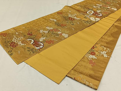 平和屋着物◎六通太鼓柄袋帯 鼓草花文 金糸 正絹 逸品 CAAN3626qv