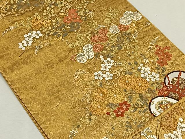 平和屋着物◎六通太鼓柄袋帯 鼓草花文 金糸 正絹 逸品 CAAN3626qv