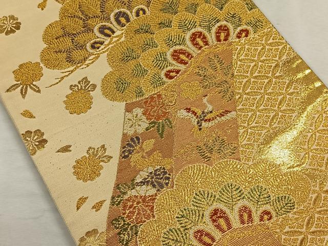 平和屋着物◎六通柄袋帯 飛鶴草花文 金糸 正絹 逸品 CAAN3628qv