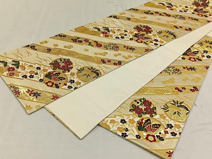 平和屋着物◎六通柄袋帯 花蝶丸文 金糸 正絹 逸品 CAAN3654qv