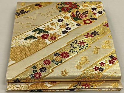 平和屋着物◎六通柄袋帯 花蝶丸文 金糸 正絹 逸品 CAAN3654qv