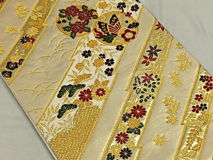平和屋着物◎六通柄袋帯 花蝶丸文 金糸 正絹 逸品 CAAN3654qv
