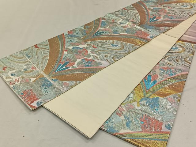 平和屋着物◎六通柄袋帯　流水花蝶文　金銀糸　正絹　逸品　CAAN3659qv