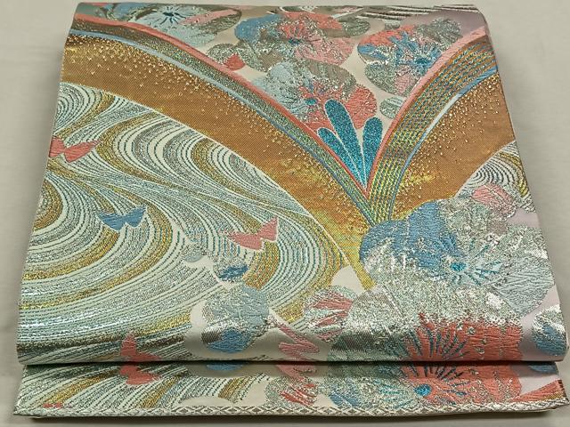 平和屋着物◎六通柄袋帯　流水花蝶文　金銀糸　正絹　逸品　CAAN3659qv