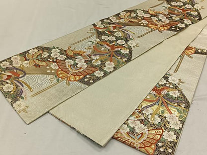 平和屋着物◎六通柄袋帯　有職蝶鳳文　金銀糸　正絹　逸品　CAAN3661qv