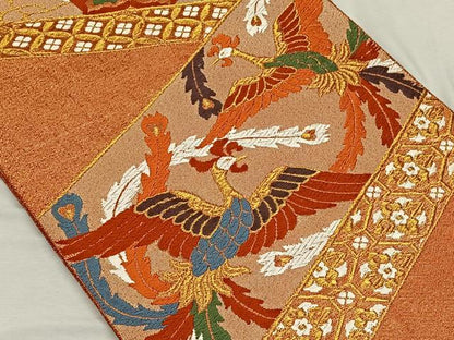 平和屋着物◎佐賀錦　六通柄袋帯　鳳凰正倉院花唐草文　金銀糸　正絹　逸品　CAAN3662qv