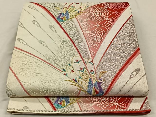 平和屋着物◎六通柄袋帯　孔雀文　金銀糸　正絹　逸品　CAAN3665qv