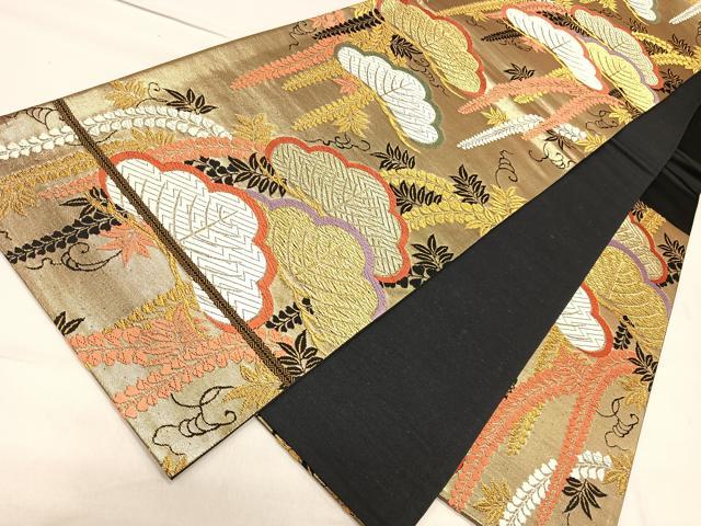 平和屋着物◎六通柄袋帯 唐織 笹松文 金糸 正絹 逸品 CAAN7201kb