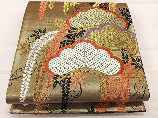 平和屋着物◎六通柄袋帯 唐織 笹松文 金糸 正絹 逸品 CAAN7201kb